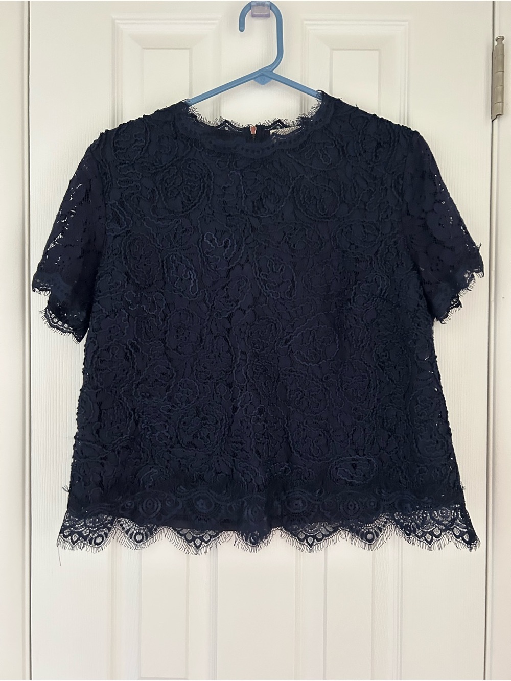Adiva Navy Lace Short Sleeve Blouse